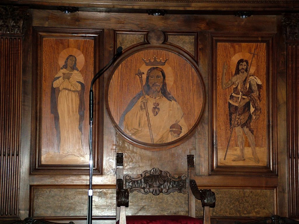 Nineteenth century marquetry panels above the alter in Sorrento Cathedral