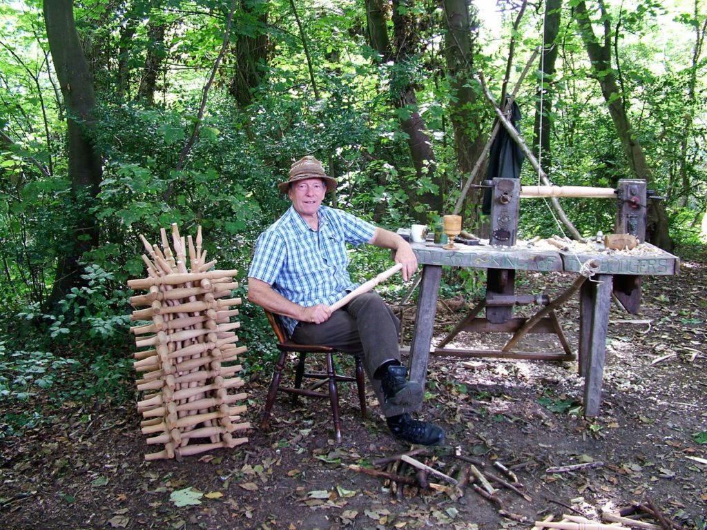 Stuart King using a Pole lathe in the woods